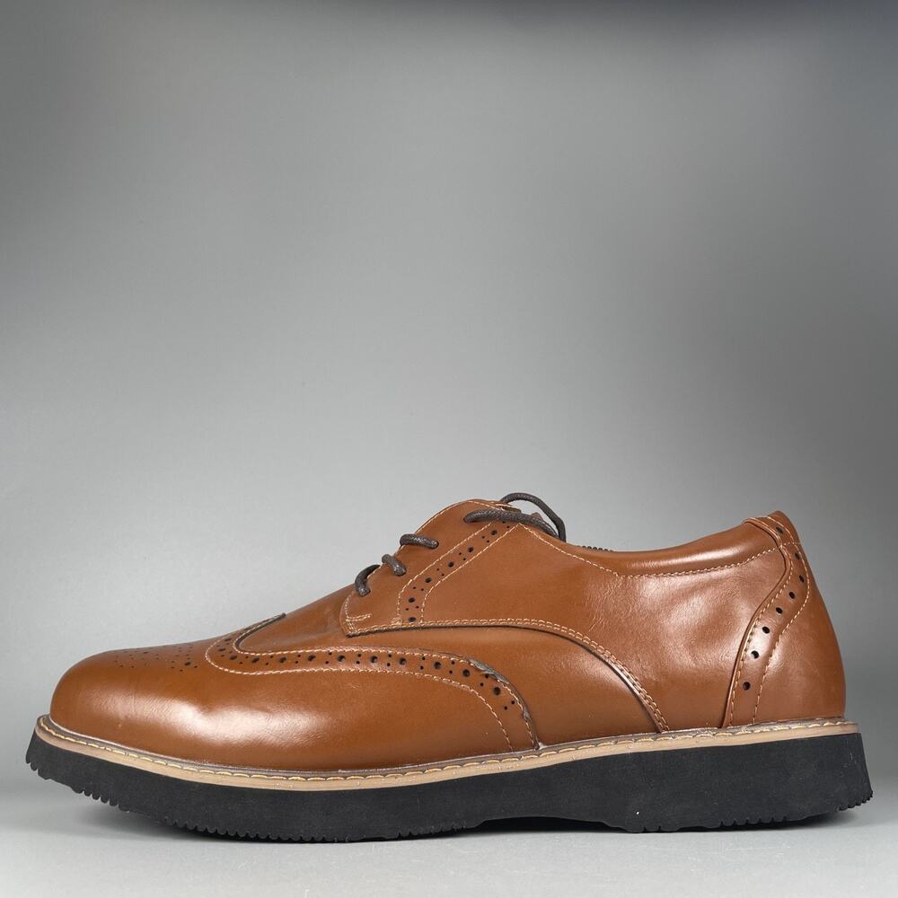 Deer Stag Walkmaster Mens 12 W Brown Leather Wingtip Oxford Lace Up Dress Shoes